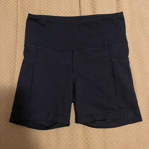 Women's Black High-Waisted Biker Shorts with Pockets